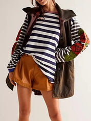 Striped Round Neck Long Sleeve Sweatshirt | Sweatshirts Daverri Fashions