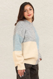 VERY J Color Block Mock Neck Drop Shoulder Sweater Grey | Sweaters Daverri Fashions