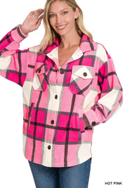 HOT PINK Zenana Oversized Plaid Fleece Shacket | Shackets Daverri Fashions