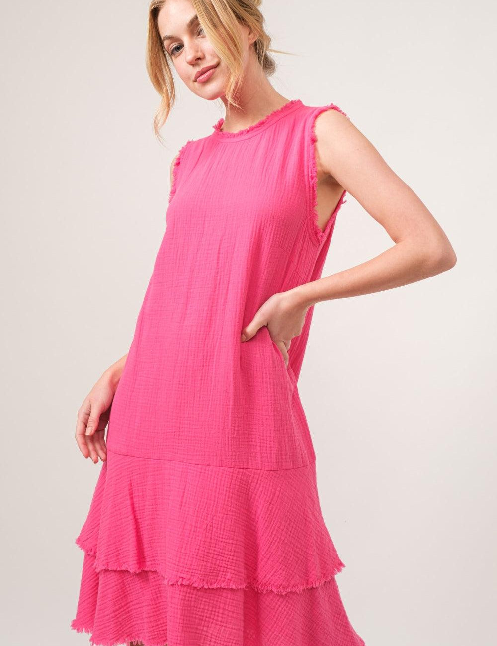 And The Why Washed Fringe Detail Tiered Dress | Daverri Fashions