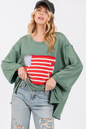 SAGE + FIG Plus Size American Flag Patch Drop Shoulder T-Shirt | T-Shirts Daverri Fashions