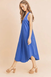 Aemi + Co Front Pleat Detail V-Neck Sleeveless Midi Dress | Daverri Fashions