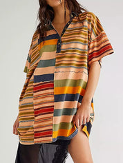 Orange-red Stripes Striped Oversized Half Button Shirt Dress | Mini Dresses Daverri Fashions
