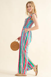 And The Why Full Size Striped Smocked Sleeveless Jumpsuit | Daverri Fashions