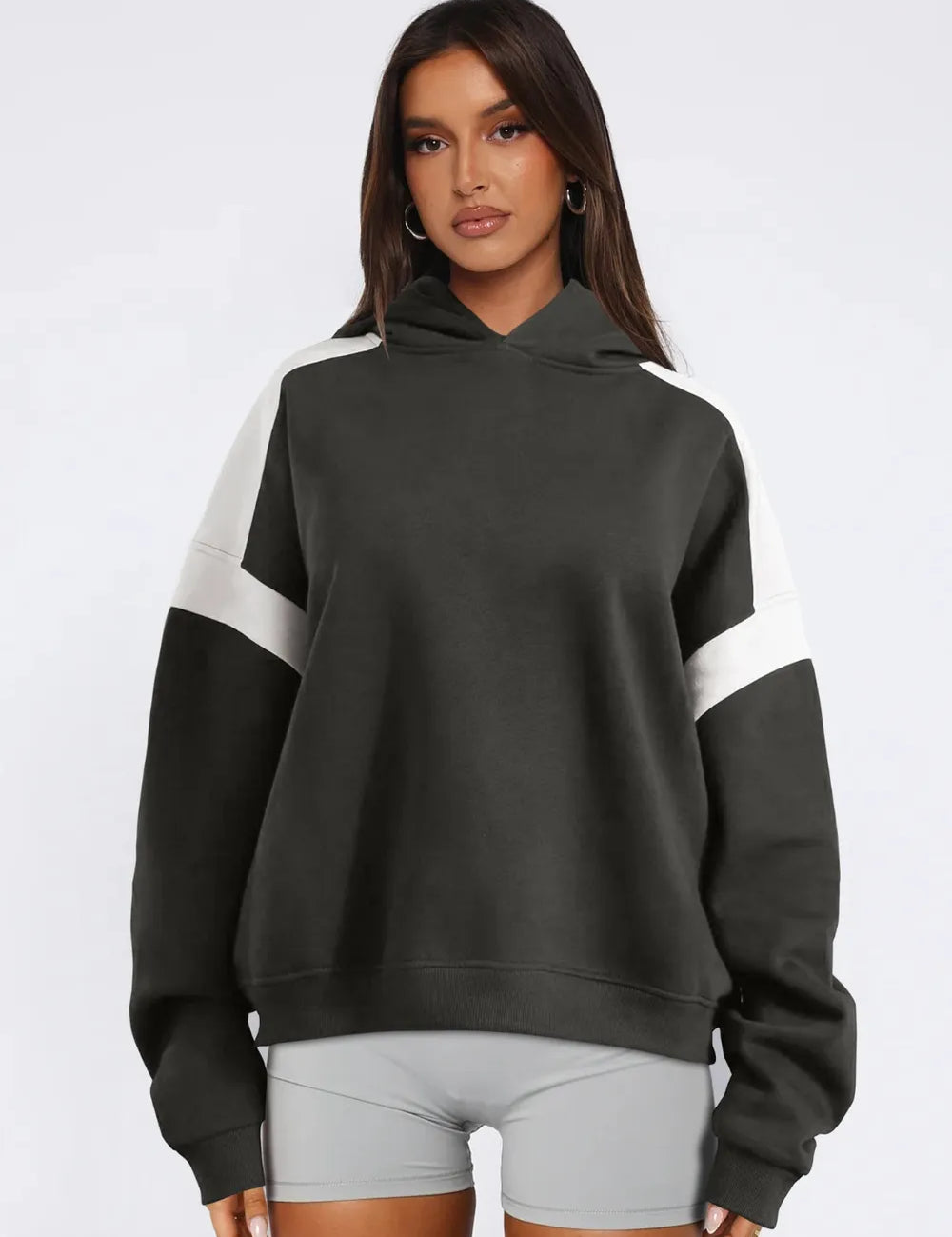 Contrast Dropped Shoulder Long Sleeve Hoodie | Sweatshirts Daverri Fashions
