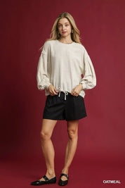 Umgee Linen Long Sleeve Top with Drawstring | Blouses Daverri Fashions