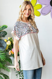 Heimish Full Size Exposed Seam Leopard Short Sleeve T-Shirt | Daverri Fashions