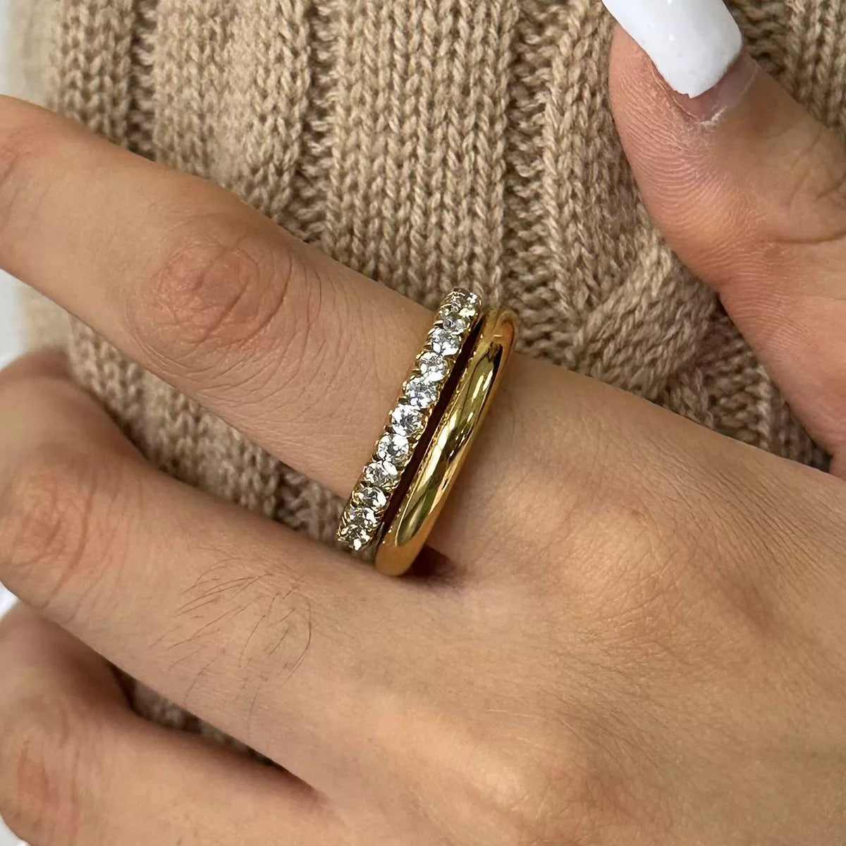 18K Gold-Plated Double Layered Ring | Rings Daverri Fashions