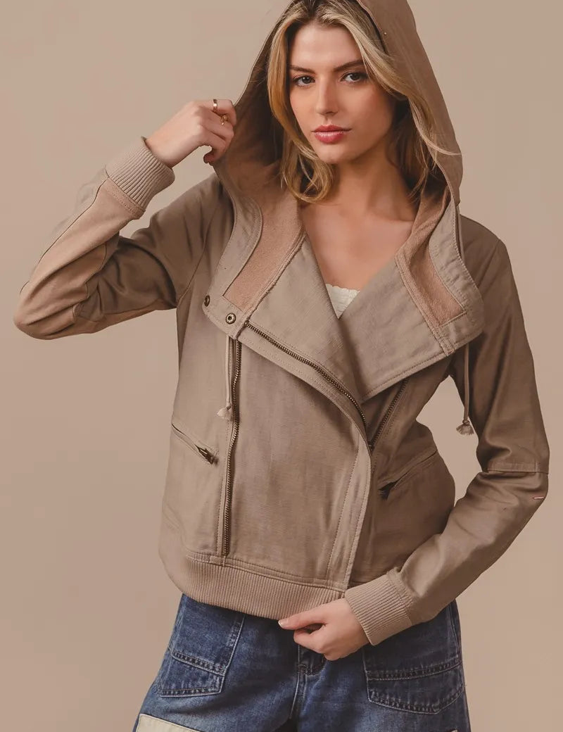 VINTAGE LATTE XL BiBi Textured Woven Rider Jacket | Jackets Daverri Fashions