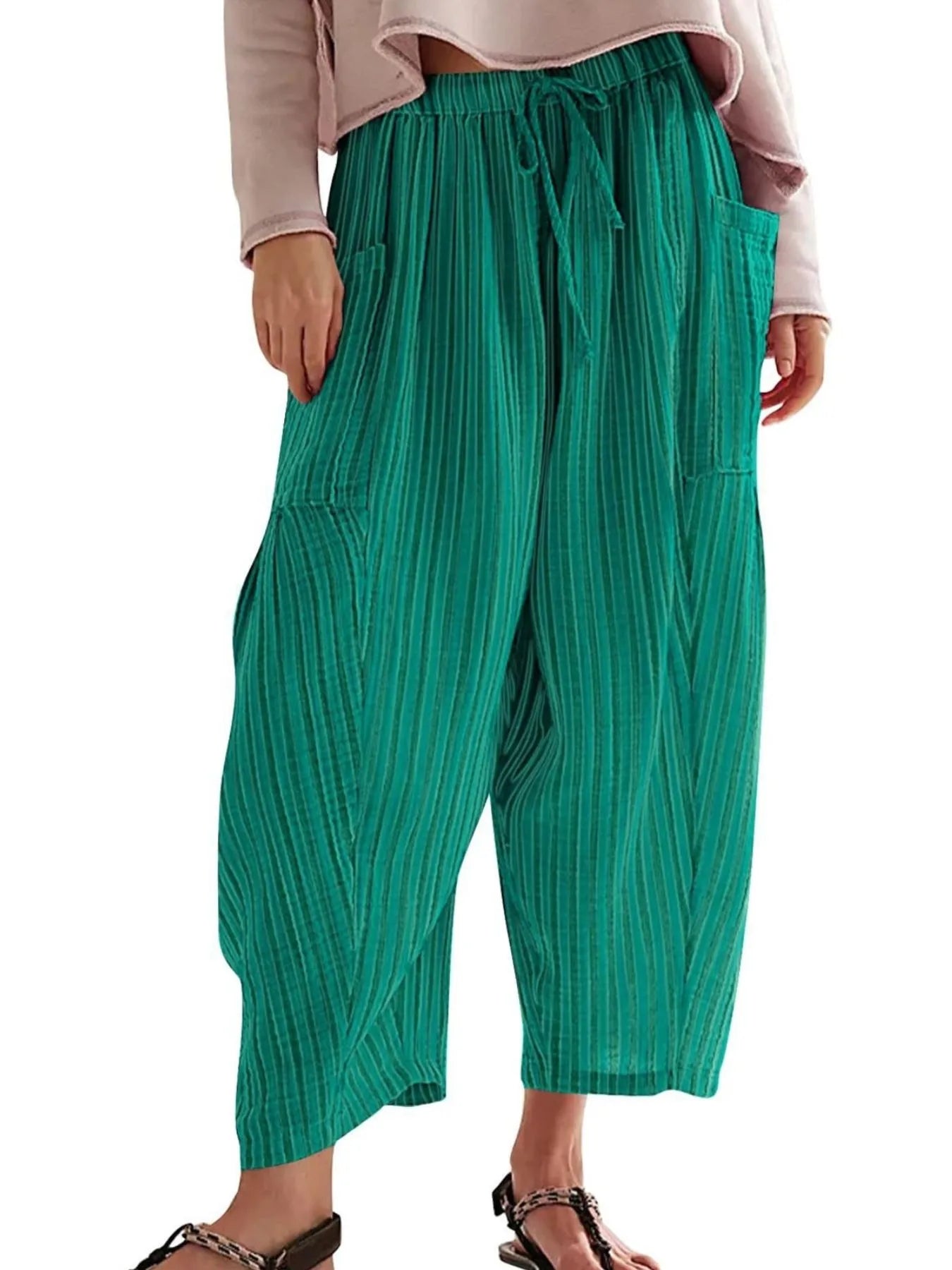 Full Size Striped Wide Leg Casual Pants Plus Size | Pants Daverri Fashions