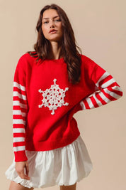 SO ME Christmas Snowflake Crochet Embellished Sweater | Sweaters Daverri Fashions
