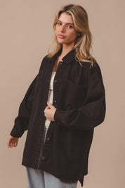BiBi Button Up Washed Jacket with Pockets | Daverri Fashions