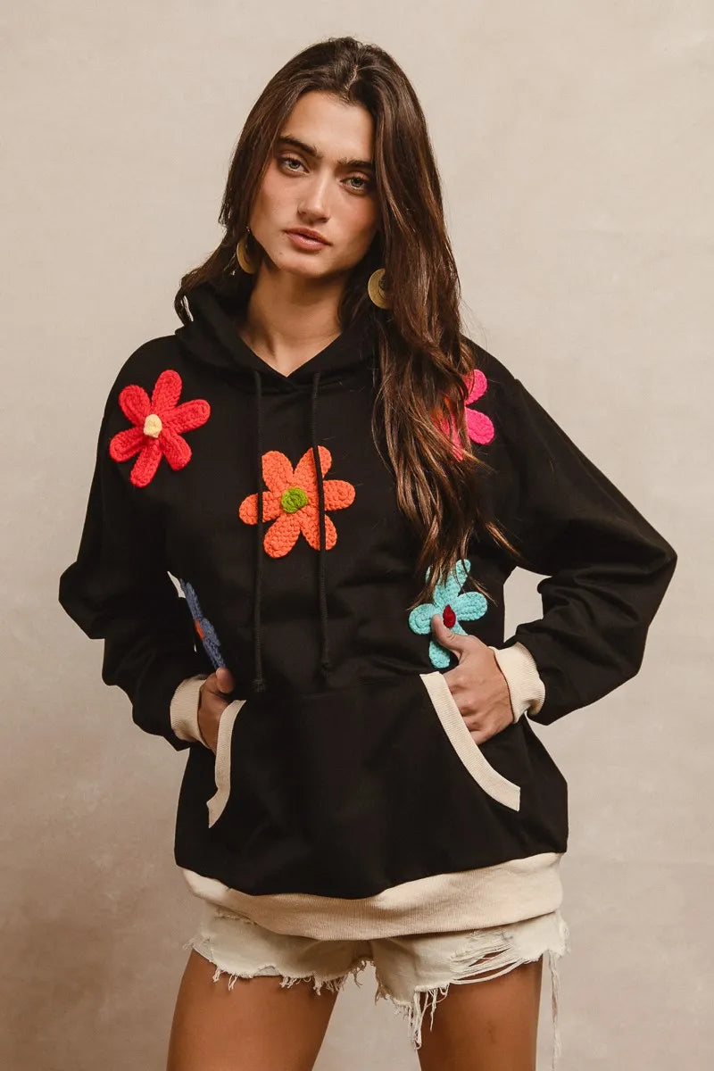 BiBi Patched Hoodie Top | Hoodies Daverri Fashions