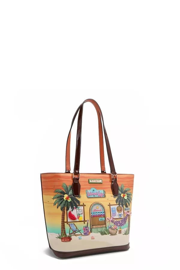 Tropical Beach House Print Shopper Bag | Totes Daverri Fashions