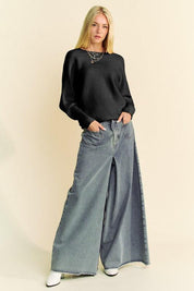 Davi & Dani Round Neck Batwing Sleeve Sweater | Sweaters Daverri Fashions