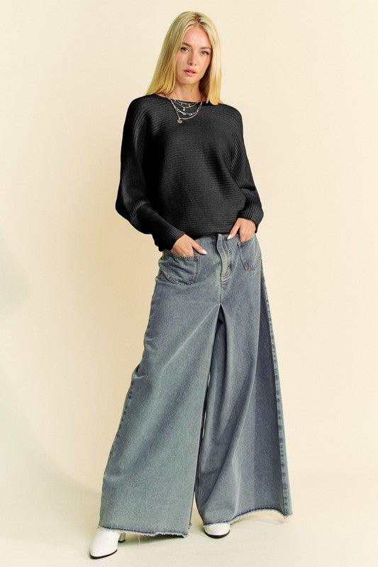 Davi & Dani Round Neck Batwing Sleeve Sweater | Sweaters Daverri Fashions