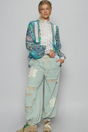 POL Lace Detail Printed Button Down Shirt | Daverri Fashions