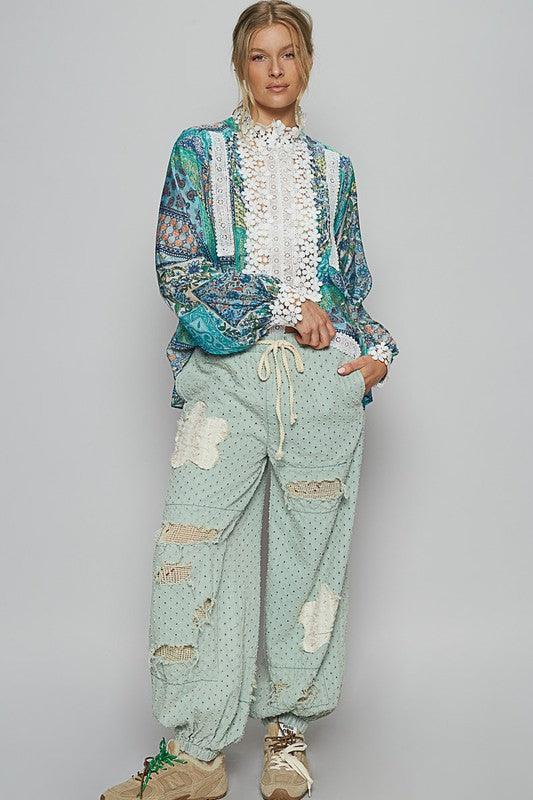 POL Lace Detail Printed Button Down Shirt | Daverri Fashions