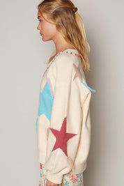 POL V-Neck Long Sleeve Star Fringe Sweater | Sweaters Daverri Fashions