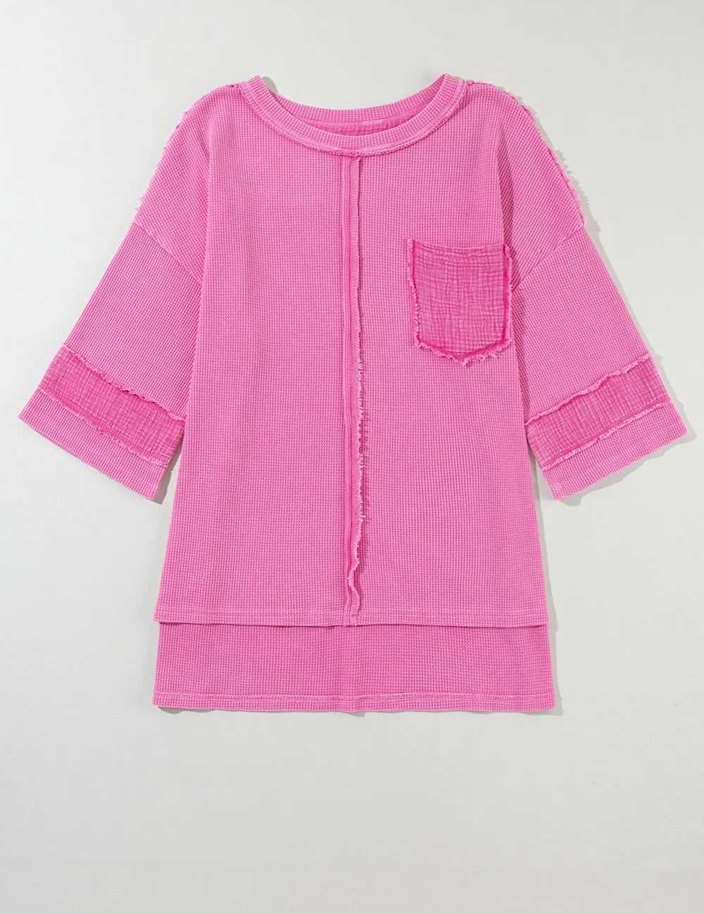 Pocketed Round Neck Three-Quarter Sleeve T-Shirt | Tops Daverri Fashions