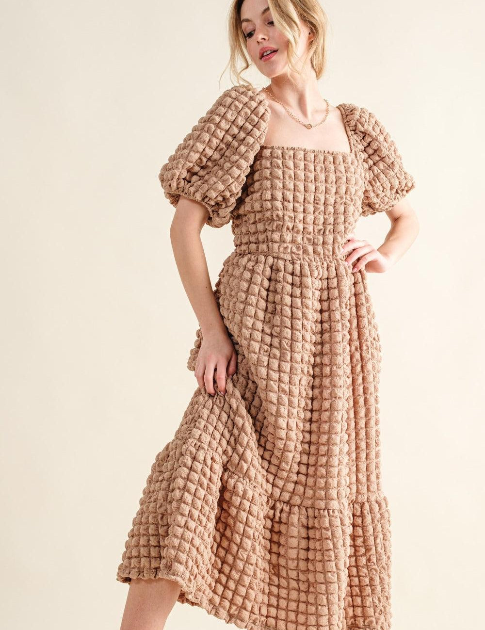 Latte And The Why Full Size Square Neck Puff Sleeve Dress | Daverri Fashions