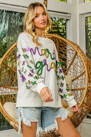 BiBi Fleur De Lis Sleeve Mardi Gras Pullover | Daverri Fashions