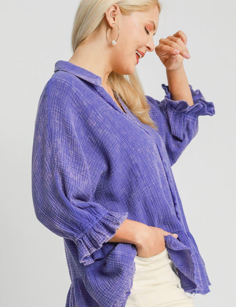 Umgee Plus Size Size Mineral Washed Cotton Gauze Top | Tops Daverri Fashions