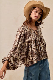 BiBi Printed Woven Front Tied Blouse with Baloon Sleeve | Blouses Daverri Fashions