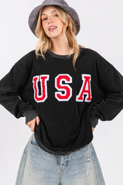 SAGE + FIG USA Letter Patch Round Neck Sweatshirt | Sweatshirts Daverri Fashions
