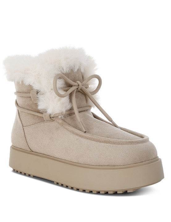 Beige Bunting Faux Fur Collar Flatform Boots | Boots Daverri Fashions
