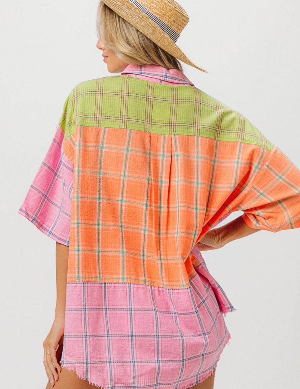 BiBi Plaid Collared Neck Half Sleeve Shirt | Shirts Daverri Fashions