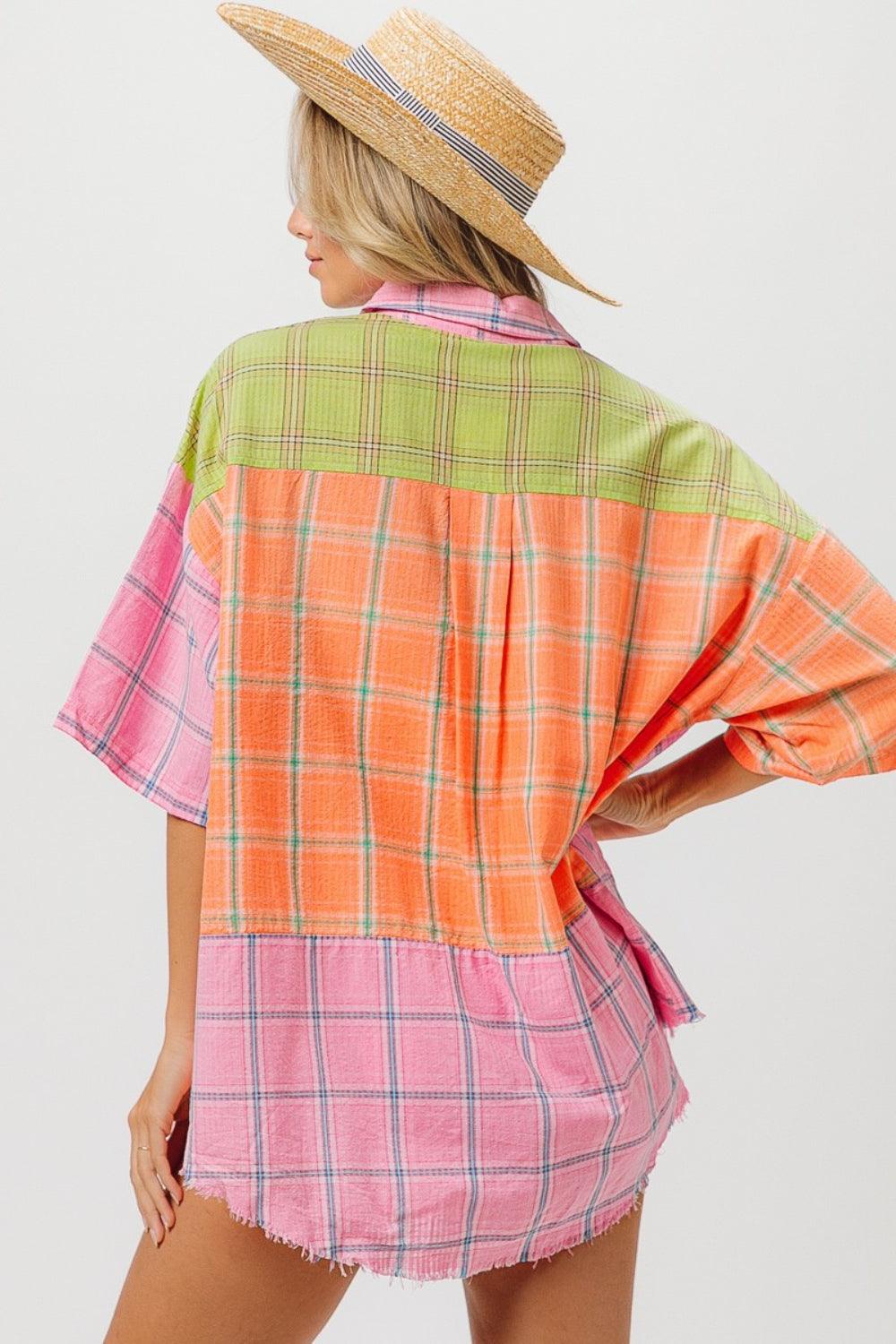 BiBi Plaid Collared Neck Half Sleeve Shirt | Shirts Daverri Fashions