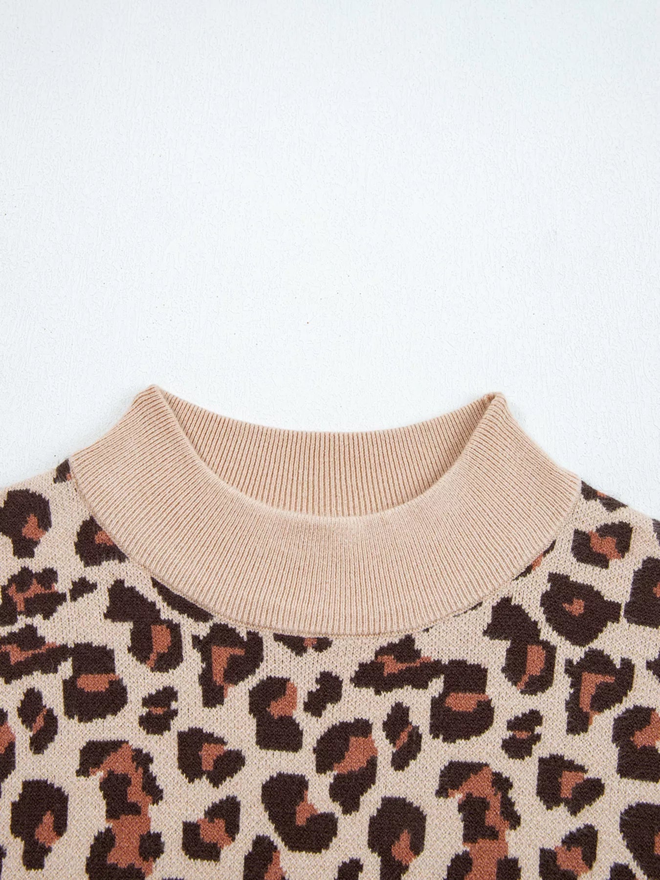 Leopard Print High Neck Shift Mini Sweater Dress | Mini Dresses Daverri Fashions