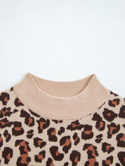Leopard Print High Neck Shift Mini Sweater Dress | Mini Dresses Daverri Fashions