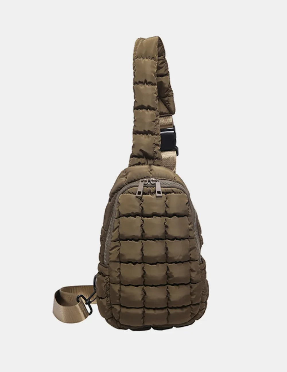 Coffee Brown One Size Quilted Nylon Crossbody Bag | Cross Body Bags Daverri Fashions