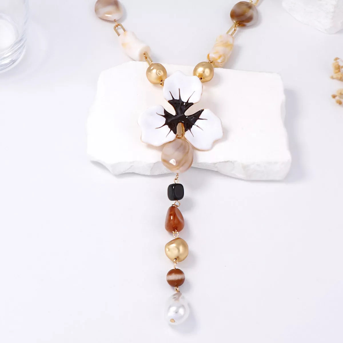 Alloy Dripping Oil Flower Resin Y-Shaped Necklace | Necklaces Daverri Fashions