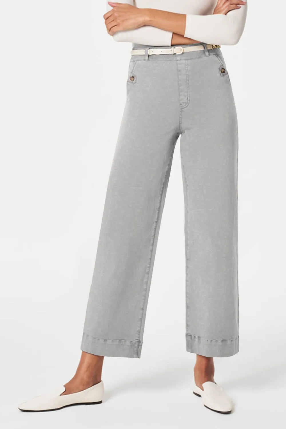Light Gray High Waist Jeans with Pockets | Jeans Daverri Fashions