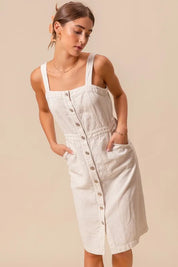 SO ME Button Down Pocket Front Pinafore Dress | Daverri Fashions