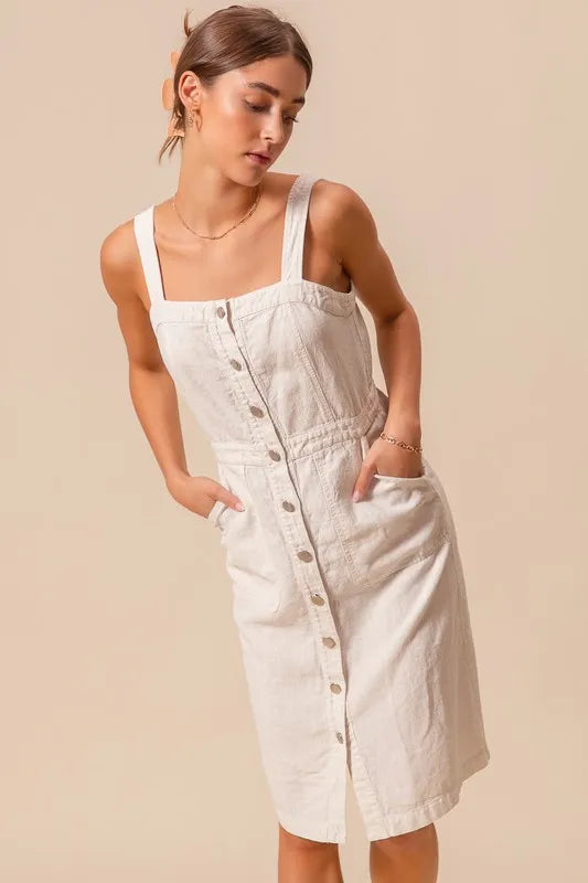 SO ME Button Down Pocket Front Pinafore Dress | Daverri Fashions