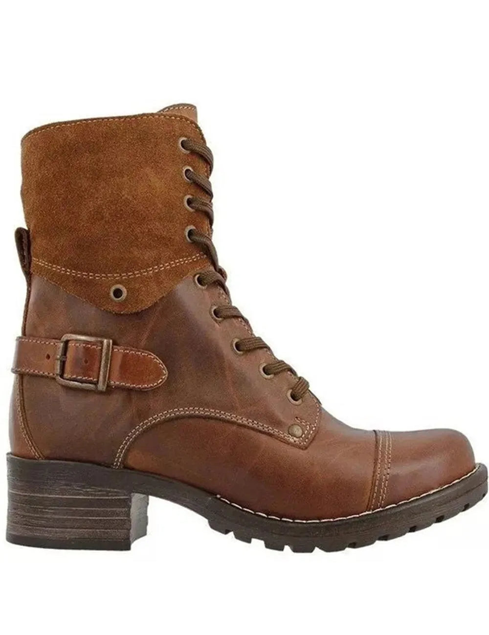Brown Lace-Up Block Heel Boots | Boots Daverri Fashions