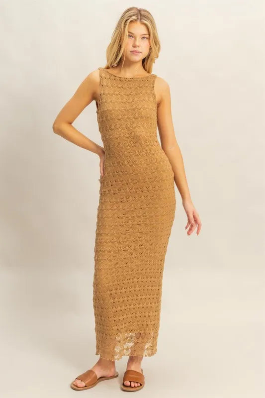 HYFVE Sleeveless Crochet Open Back Maxi Dress | Daverri Fashions