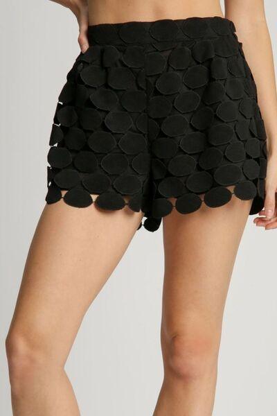 Black Umgee Full Size Polka Dot Lace Shorts Plus Size | Shorts Daverri Fashions
