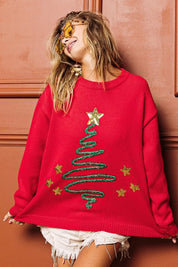 BiBi Sequin Star Tinsel Christmas Sweater | Sweaters Daverri Fashions