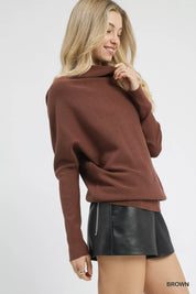Umgee Draped Turtleneck Long Sleeve Knit Top | Daverri Fashions