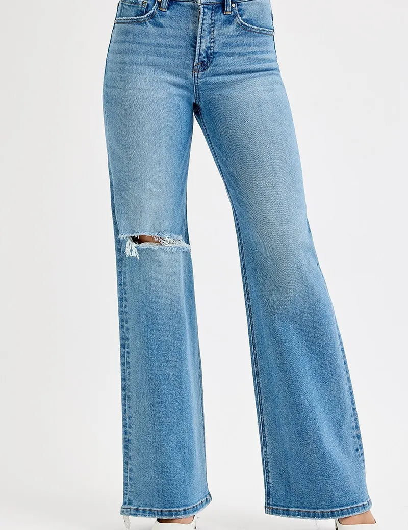 Medium RISEN Full Size Distressed Wide Leg Jeans Plus Size | Jeans Daverri Fashions