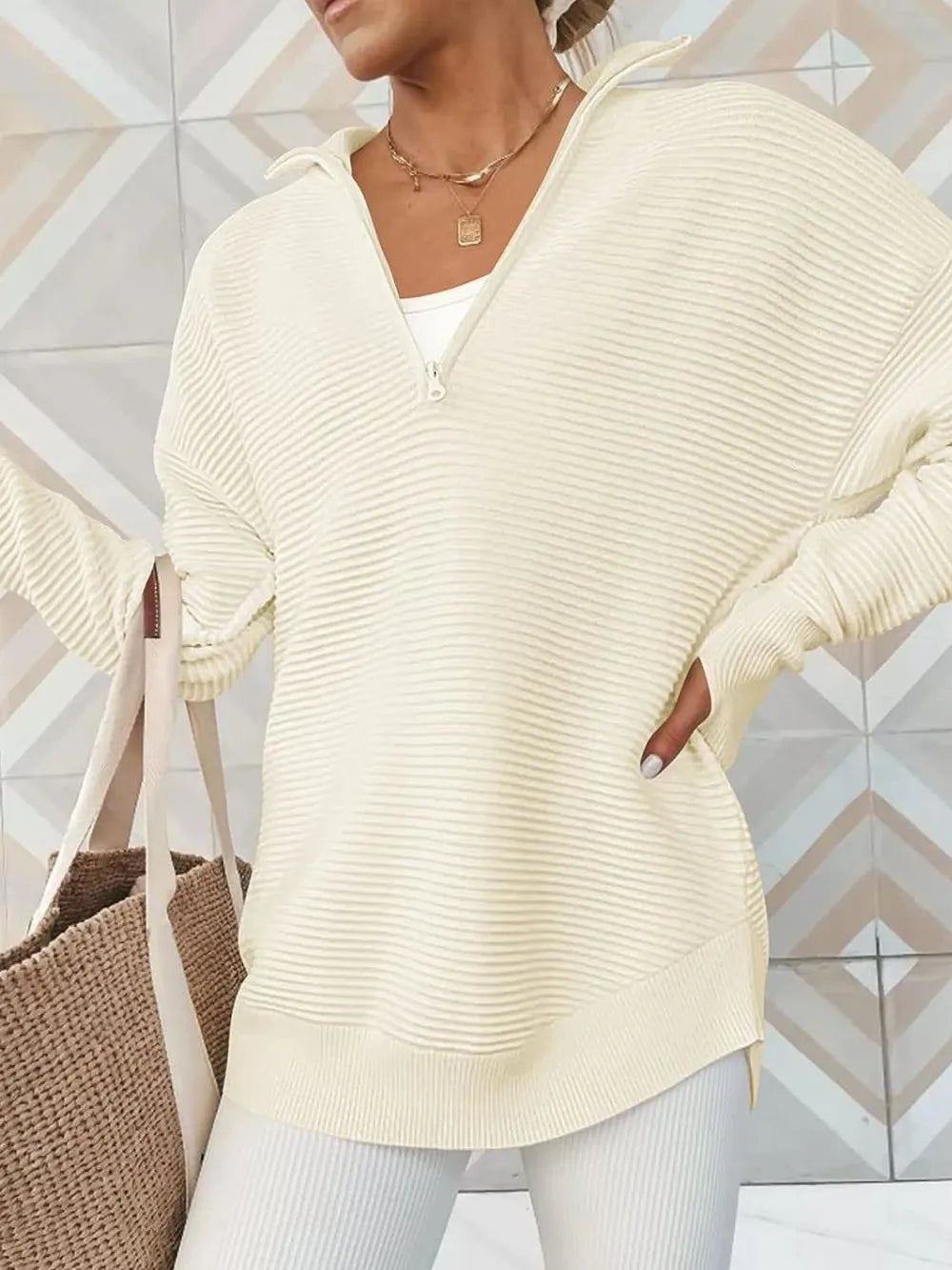 Half Zip Long Sleeve Knit Top | Knit Tops Daverri Fashions