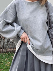 Light Gray Round Neck Dropped Shoulder Long Sleeve Sweatshirt | Sweatshirts Daverri Fashions