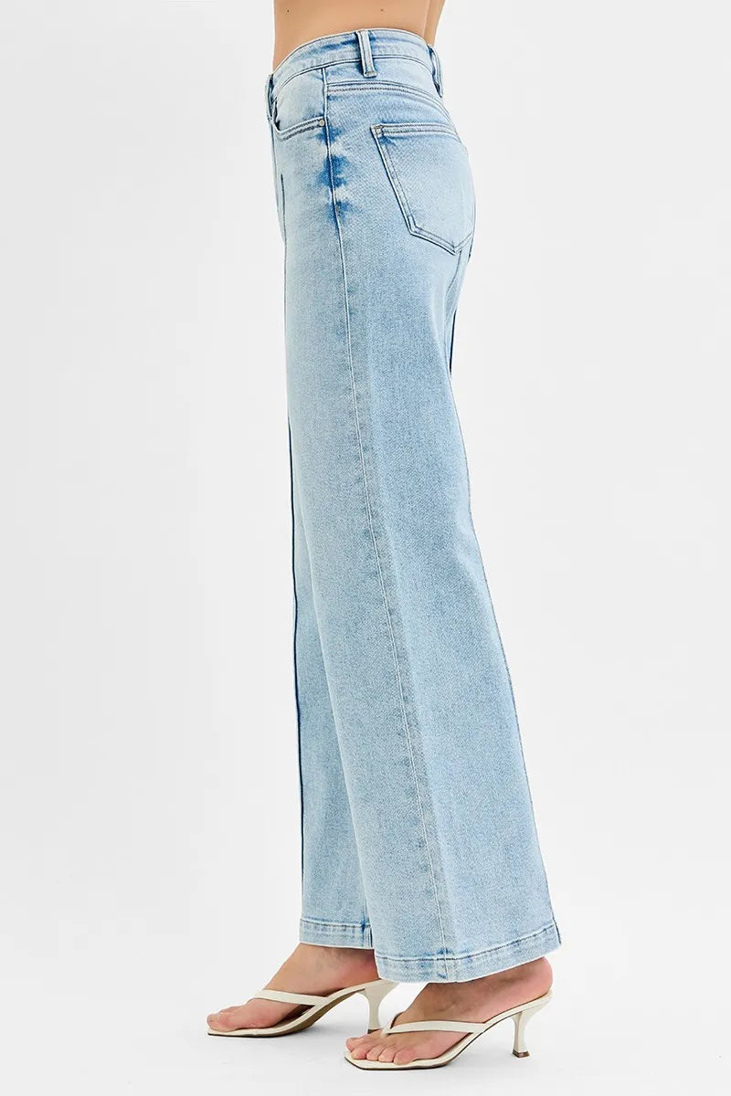RISEN Full Size High Waist Wide Leg Pintuck Detailed Plus Size | Daverri Fashions