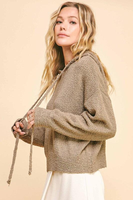 Davi & Dani Drop Shoulder Long Sleeve Hooded Sweater | Sweaters Daverri Fashions