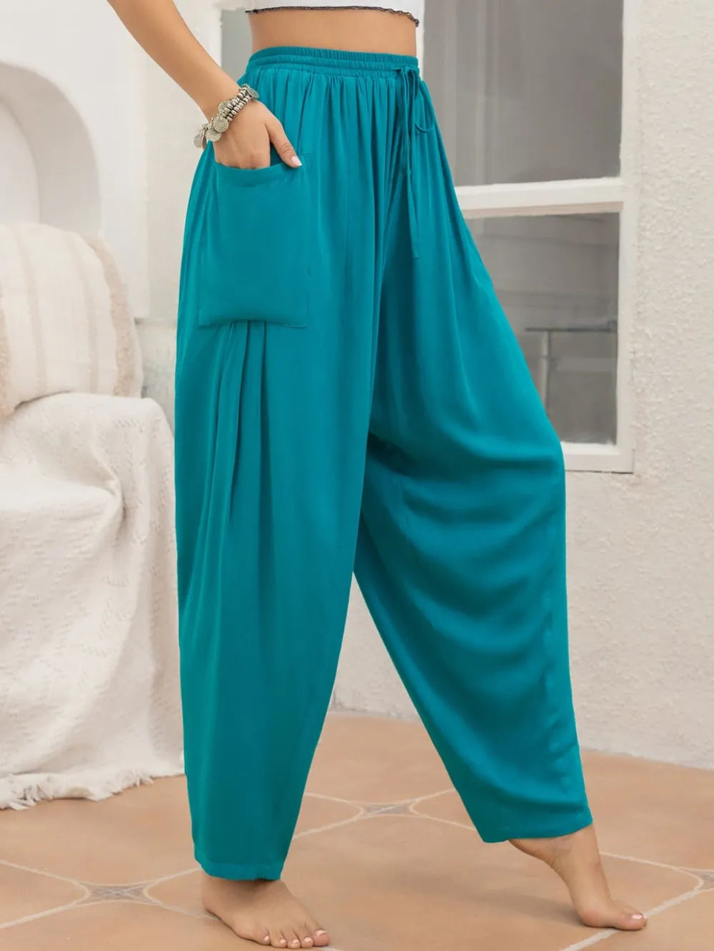 Drawstring Pocketed Pants | Loungewear Bottoms Daverri Fashions